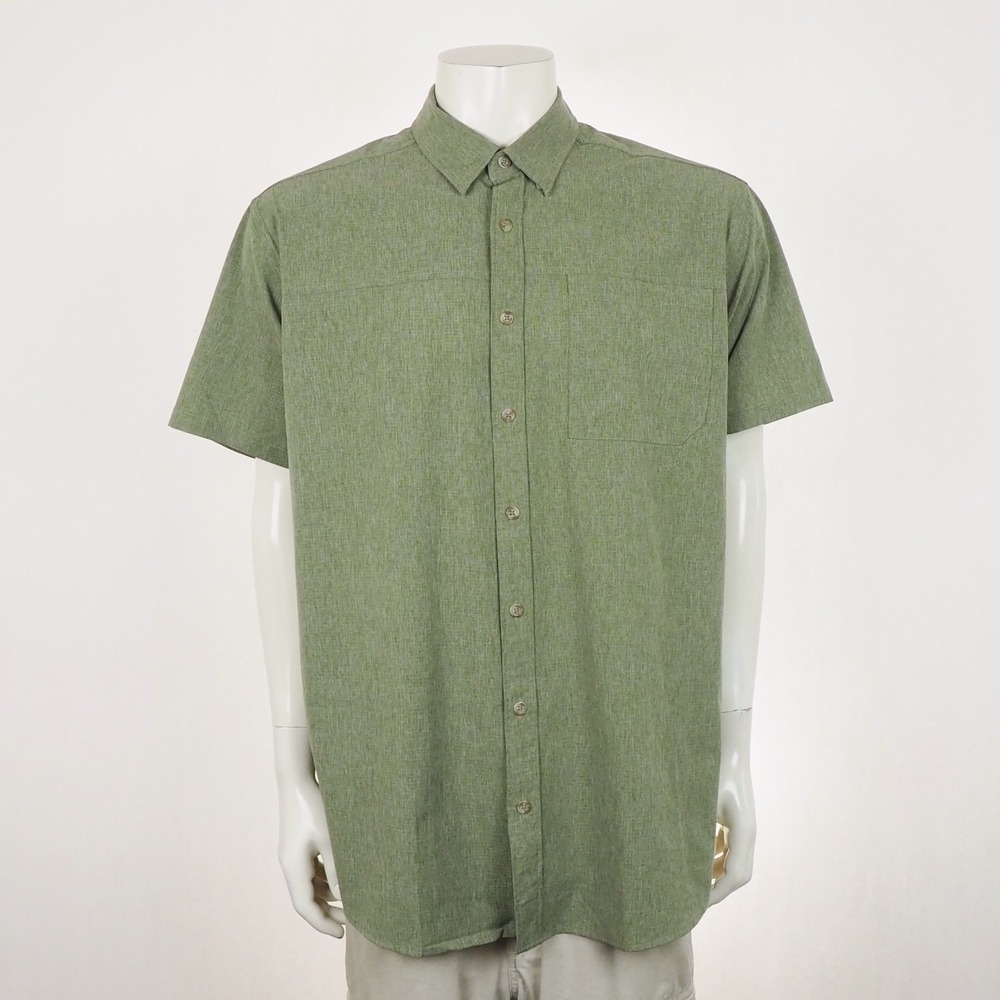 New Eddie Bauer Button Down Shirt Mens TXL XLT Heather Green Trail Hiking Tech